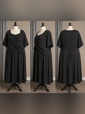 Chic Black Midi Dress with Twist Detail